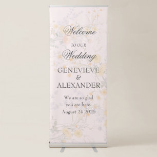 Blush Peach Wildflowers Custom Wedding Button Pins Retractable Banner