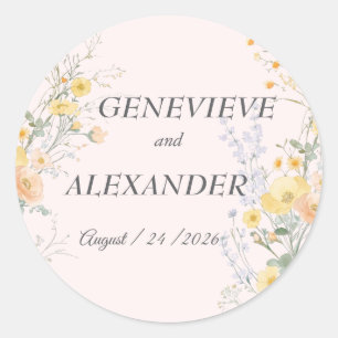 Blush Peach Wildflowers Custom Wedding Favour Boxe Classic Round Sticker