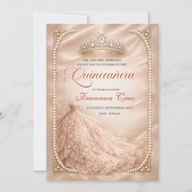 Blush & Pearl Royal Tiara quinceanera  Invitation (Front)