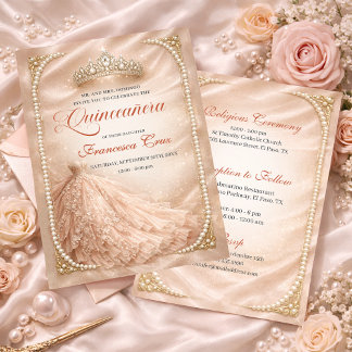 Blush & Pearl Royal Tiara quinceanera  Invitation