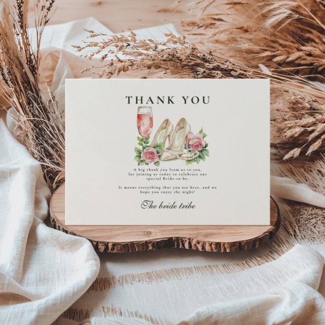 Blush Pearls and Prosecco Bridal Shower Thank You Card (Creator Uploaded)