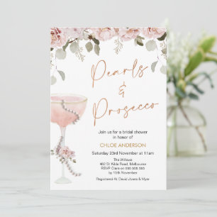 Blush Pearls Prosecco Blush Floral Bridal Shower  Invitation
