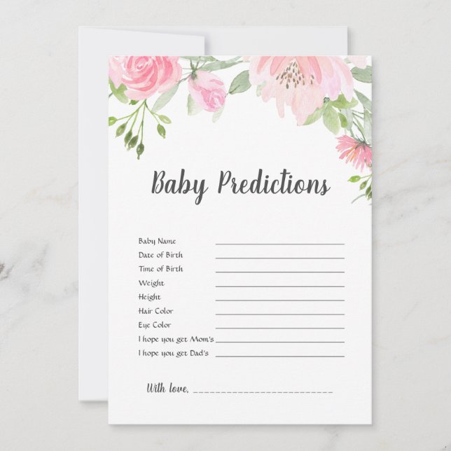 Blush Peonies Baby Predictions Game (Front)