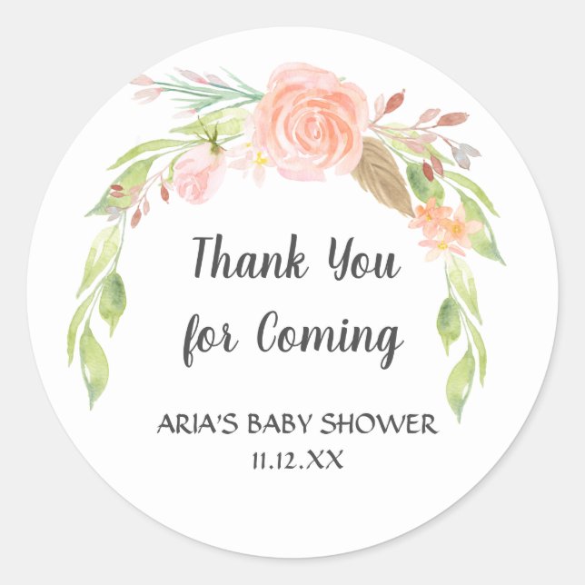 Blush Peonies Baby Shower Favour Sticker (Front)