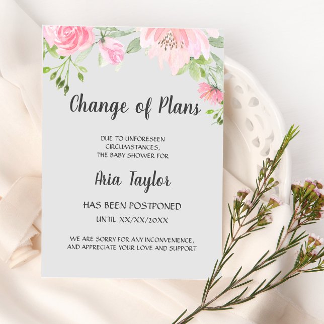 Blush Peonies Change of Plans Shower Announcement (Creator Uploaded)