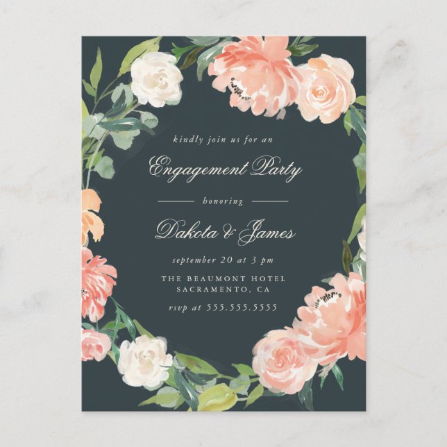 Blush Peonies & Eucalyptus Engagement Party Invitation Postcard (Front)