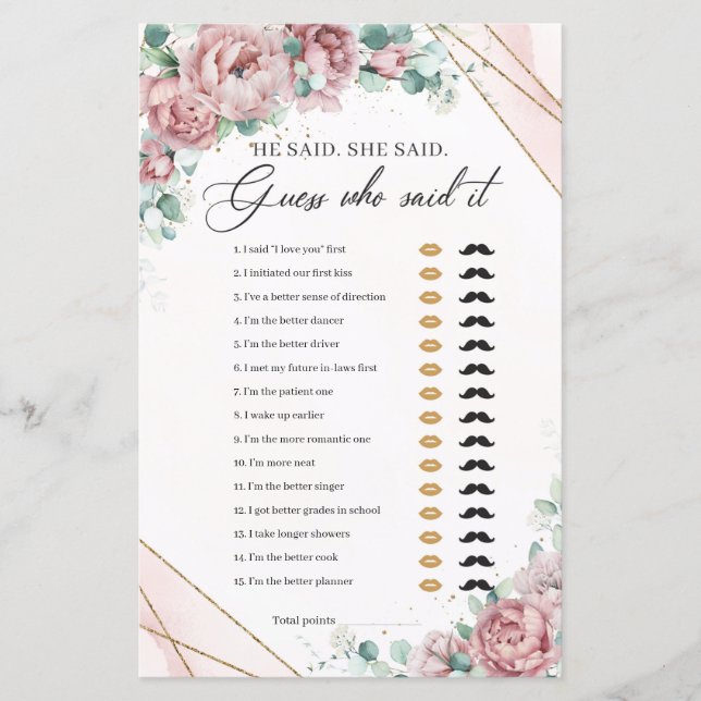 Blush peonies eucalyptus gold He said She said (Front)