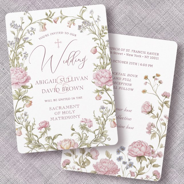 Blush Peonies Frame Catholic Wedding Invitation (Creator Uploaded)