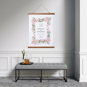 Blush Peonies Hydrangea Eucalyptus Wedding Welcome Hanging Tapestry