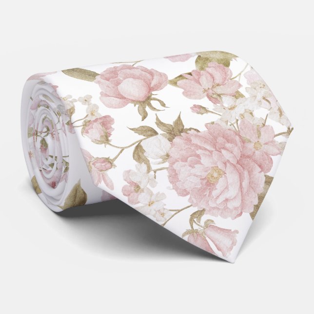 Blush Peonies Neck Tie (Rolled)