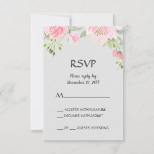 Blush Peonies on Grey RSVP Card