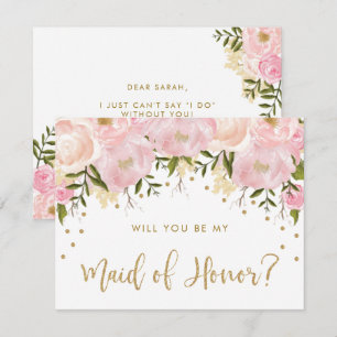 Blush Peonies Pink Floral Be My Maid of Honour Invitation