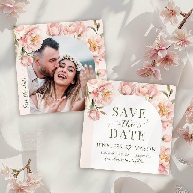 Blush peonies Save the date photo invitation (Creator Uploaded)