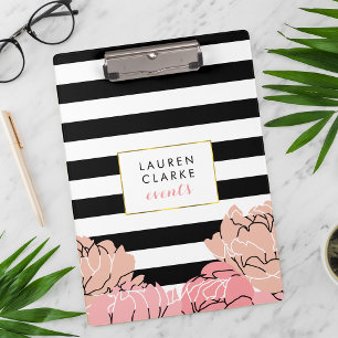 Blush Peony and Black Stripe Clipboard