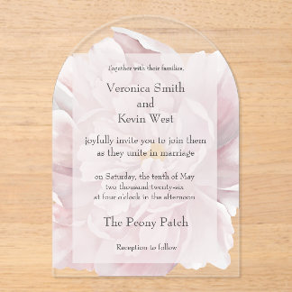 Blush Peony Clear Acrylic Wedding Invitation