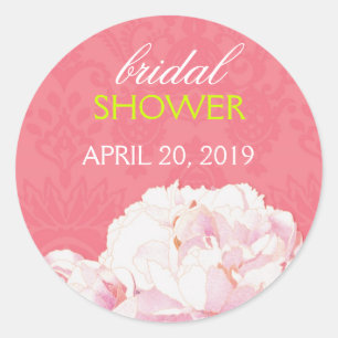 Blush Peony Coral Pink Bridal Shower Classic Round Sticker