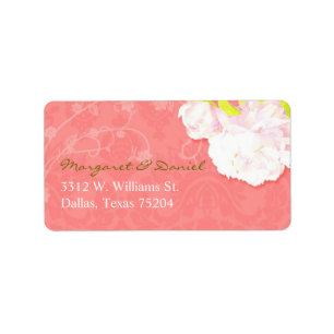 Blush Peony Coral Wedding Address Label