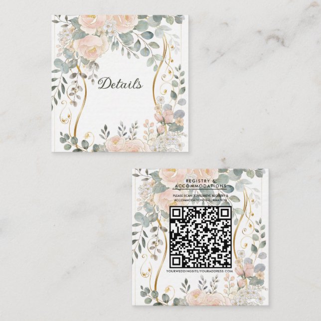 Blush Peony & Eucalyptus Botanical Floral Details Square Business Card (Front/Back)