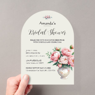 Blush Peony Floral Arch Bridal Shower Acrylic Invitations