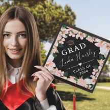 Blush Peony Floral Graduation Cap Topper