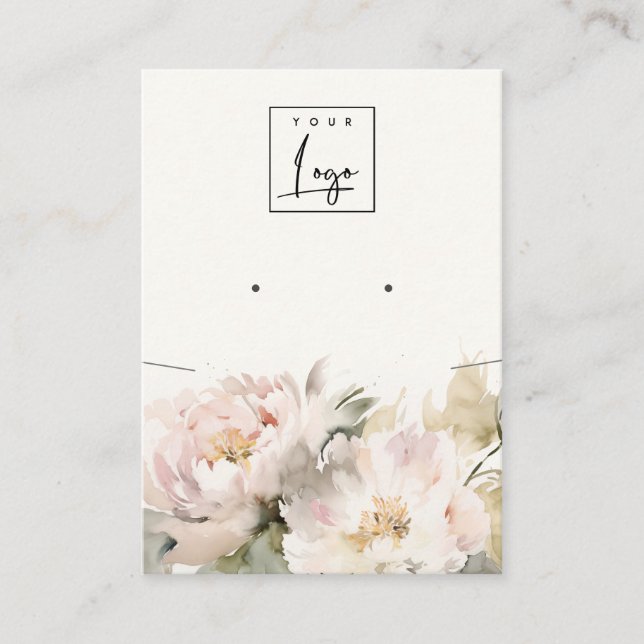 Blush Peony Floral Necklace Earring Logo Display Business Card (Front)
