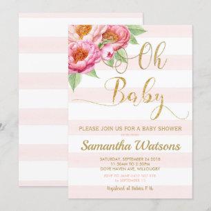 Blush Peony Floral Oh Baby Shower Invitation Girl