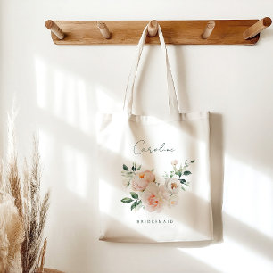 Blush Peony Floral Watercolor Custom Bridal Party Tote Bag