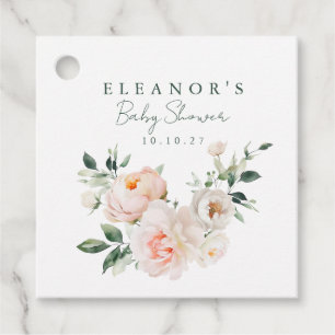Blush Peony Floral Watercolor Pink Baby Shower Favour Tags