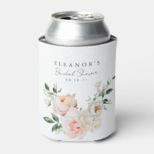 Blush Peony Floral Watercolor Pink Bridal Shower Can Cooler