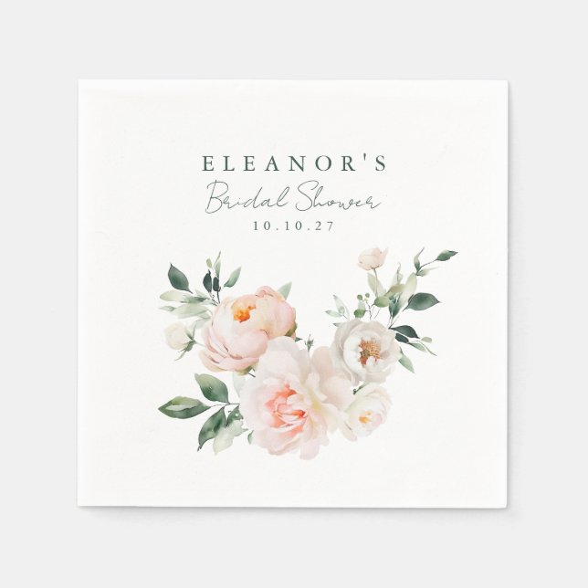 Blush Peony Floral Watercolor Pink Bridal Shower Napkin (Front)