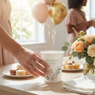 Blush Peony Floral Watercolor Pink Bridal Shower Paper Cups