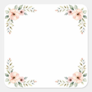 Blush Peony Floral Watercolor Wedding Corner Frame Square Sticker