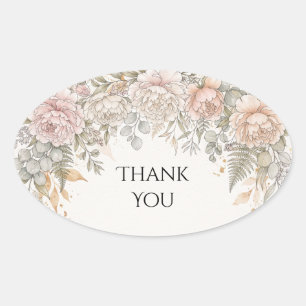 Blush Peony Floral Wedding Thank You Sticker