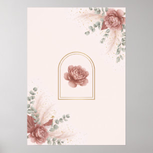 Blush Peony Gold Arch Corner Floral Art Poster