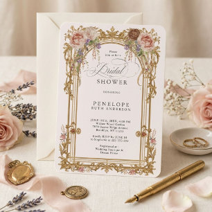 Blush Peony Gold Floral Bridal Shower Invitation