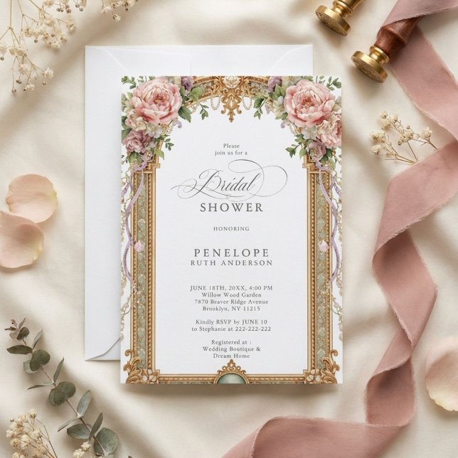 Blush Peony Gold Floral Bridal Shower Invitation (Creator Uploaded)