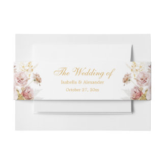 Blush Peony & Gold Floral Wedding Invitation Belly Band
