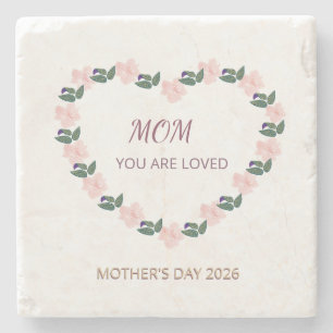 Blush Peony Heart Mum Love Artwork Stone Coaster