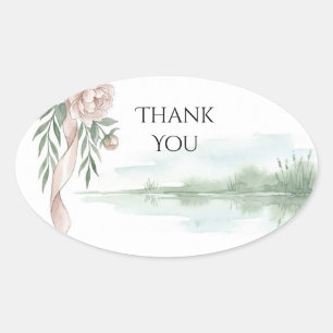 Blush Peony Lakeside Watercolor Wedding Sticker