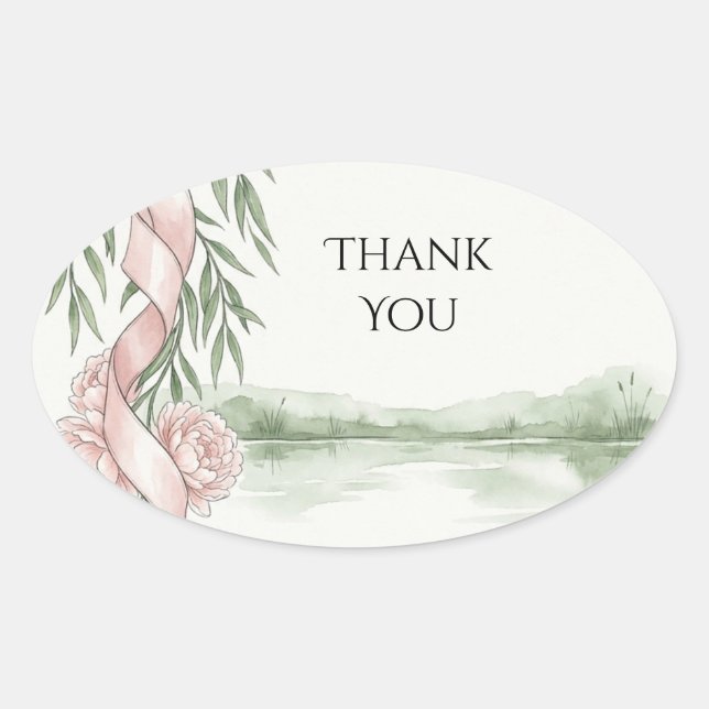 Blush Peony Ribbon Lakeside Wedding Sticker (Front)