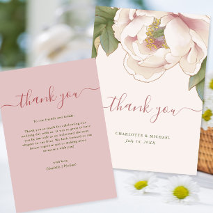 Blush Peony Rose Floral Wedding Thank You Card