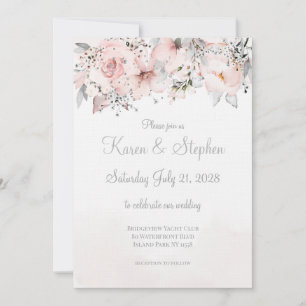 Blush Peony Silver Eucalyptus Wedding Invitation