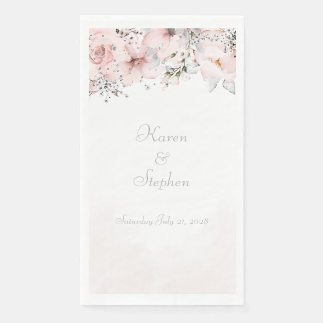 Blush Peony Silver Eucalyptus Wedding  Paper Guest Napkin (Front)