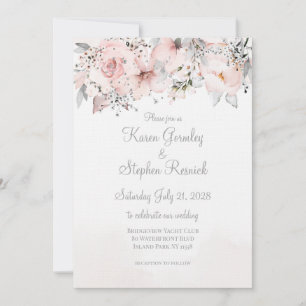 Blush Peony Silver Eucalyptus Wedding Surnames  Invitation