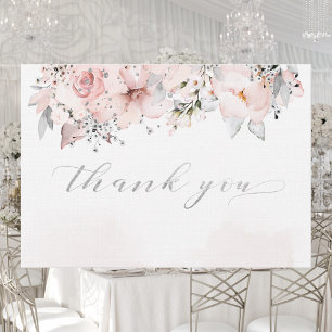 Blush Peony Silver Greenery Wedding Thank You Card
