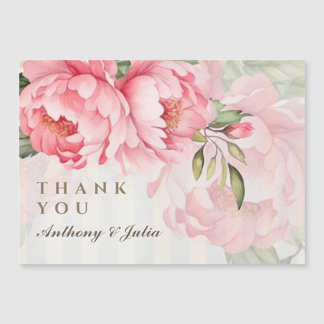 Blush Peony Striped Wedding Thank YouMagnetic Card (Front)