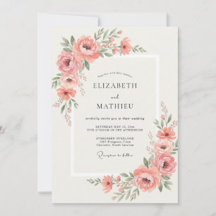 Blush Peony Vine Wedding Invitation
