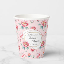 Blush Peony Watercolor Bridal Shower Paper Cup
