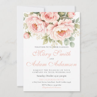 Blush Peony Watercolor Wedding Invitation