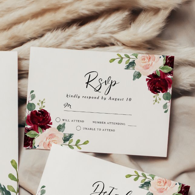 Blush Perfection: Burgundy Blush Floral Watercolor RSVP Card (Creator Uploaded)